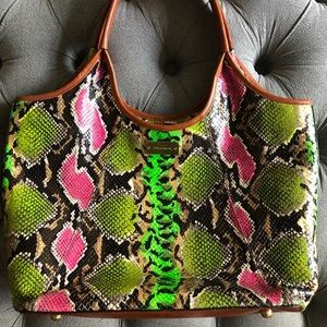 neon green snakeskin purse